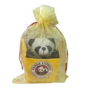 Panda Express Plush Toy Gold To Go Chinese Box Mesh Gift Bag Rare Collectible